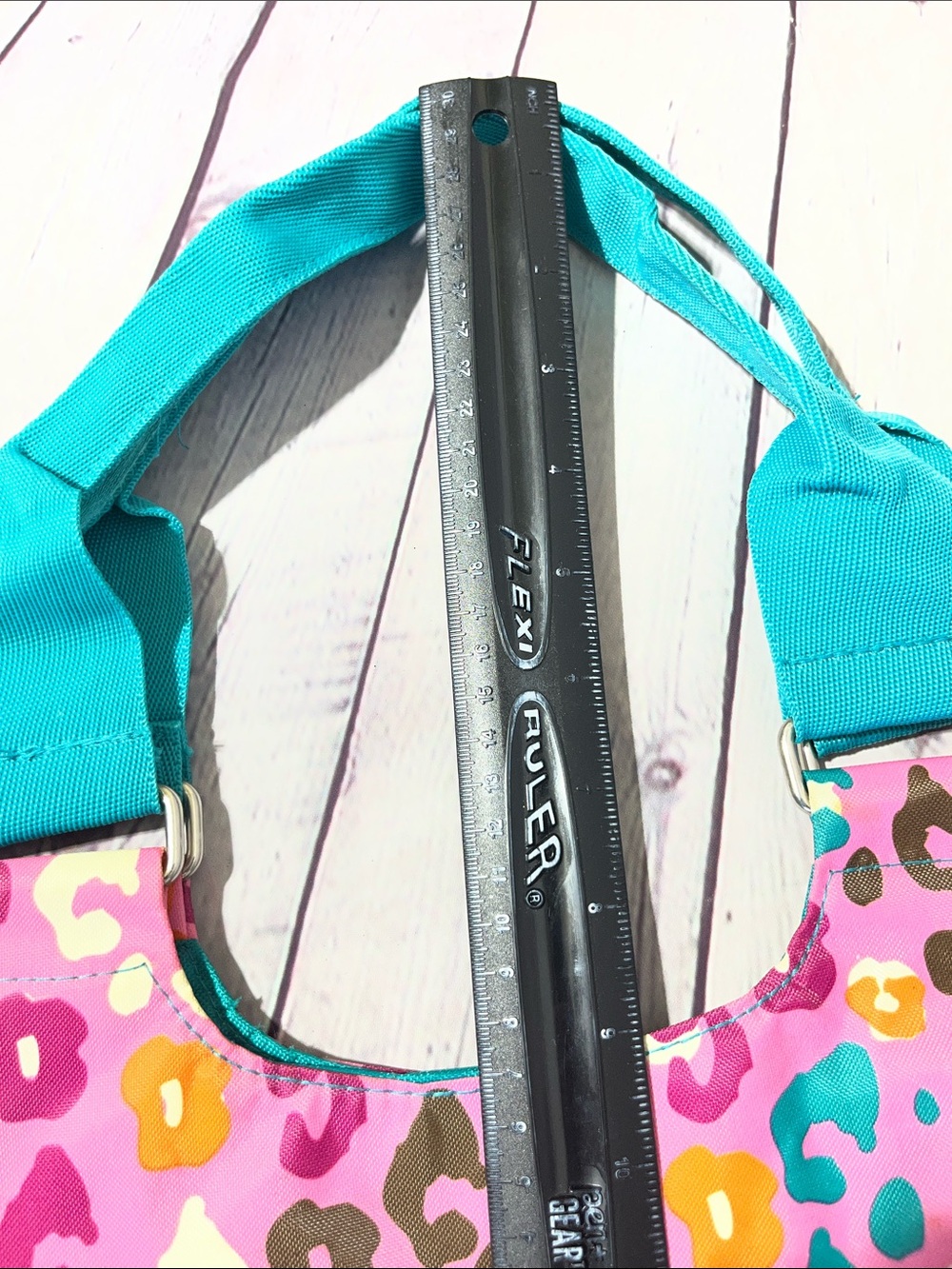 Pink Leopard-Print Tote with Teal Handles - Picture 4 of 7